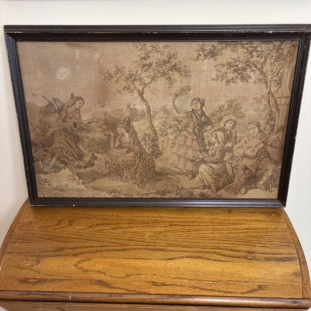 Vintage French (?) European Needlepoint Tapestry 18 Tall x 26.25 Wide x 2 Deep